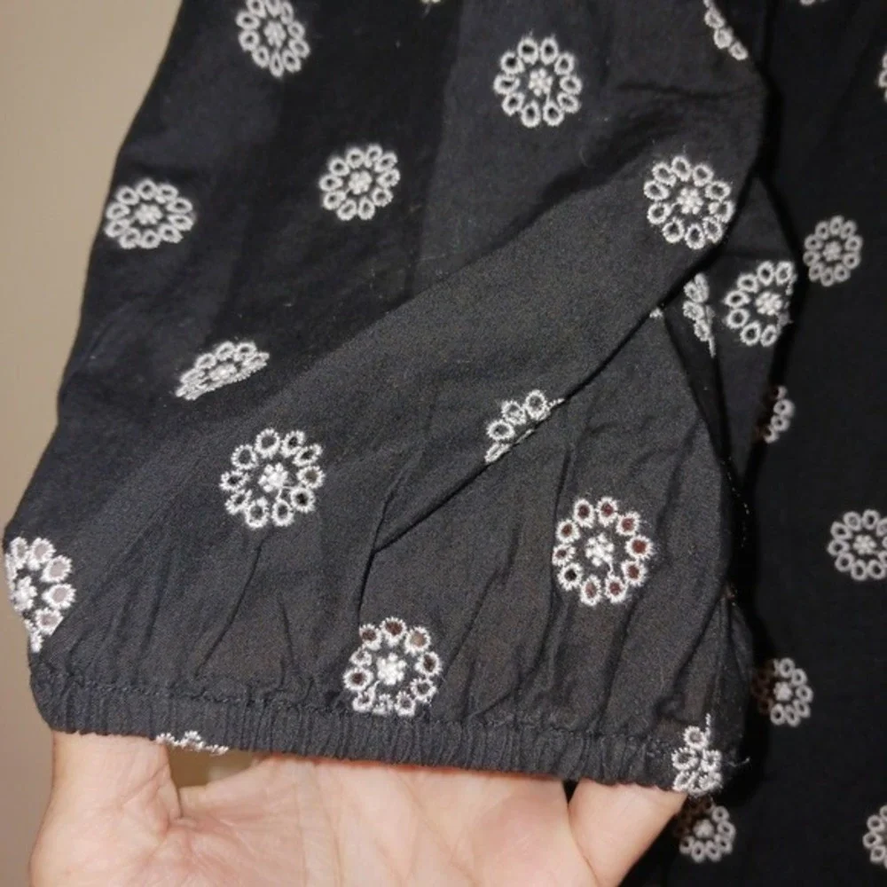 NWT LOFT Black Cottagecore Wimsigoth Short Sleeve Blouse Tunic‎ Top  S